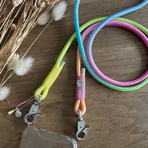 Chaîne de téléphone portable Rainbow Premium en corde avec pendentif en forme de coquillage et cœur * made with love * | Sangle d'été pour téléphone portable à langer | Pièce unique