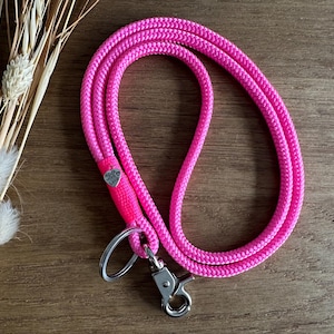 SB-pink-pink-1 | Schlüsselband aus Tau in rosa / neon pink - silber mit Anhänger  | Ausweisband | Lanyard | personalisierbar mit Name