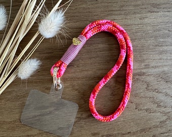 Short mobile phone chain to change in pink - orange - gold | Mobile phone strap made of rope | Mobile phone bracelet optional with adapter | Short lanyard