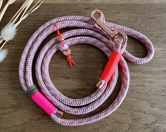 FL8-tomp-orpi-3 | Hundeleine aus Tau in rosa - beige - rosé mit Handschlaufe | Tauleine 8mm / 1,25m | neon pink - orange