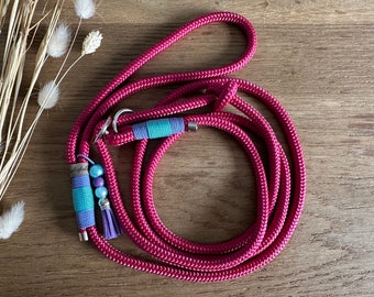 Retriever leash made of rope in fuchsia / pink - lilac - turquoise with pendant made of beads and tassel | Moxon leash | Agility leash | Dog leash