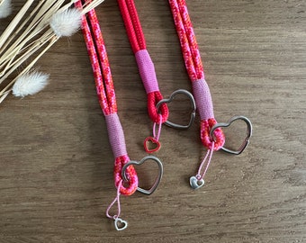Schlüsselband * Valentine * aus Tau in rosa - rot - orange | Lanyard | Ausweisband | Pfeifenband