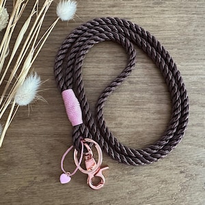 SB-gdbr-paro-3 | Schlüsselband aus Tau in braun - rosa - rosé | Schlüsselanhänger mit Schlüsselring und Karabiner | Kartenband