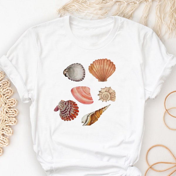 Seashell T-Shirt, Shell Baby Shirt, Sea Shell Tees, Vintage Baby Tshirt, Summer Crop Tops, Ocean Beach Lover Gift,Seaside Outfit,Coastal Tee