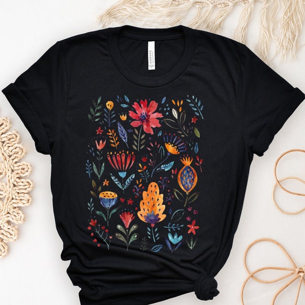 Wildflower T-Shirt, Boho Wildflowers Shirt, Cottagecore Tees, Floral Nature Tops, Garden Lover Tshirt,Gift for Women,Ladies Clothing,Floral