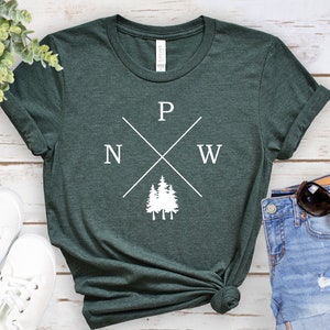 Pacific Northwest Shirt, PNW Pacific T-Shirt,West Coast Pine Tree Tees,National Park Tops, Hiking Tshirt,Outdoor Lover Gifts,Compass Arrows