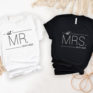 Mr and Mrs Shirt, Just Married T-Shirt, Wedding Tees, Wife And Hubs Shirts, Couples Outfit, Honeymoon Gift,Bride and Groom Est,Custom Tshirt
