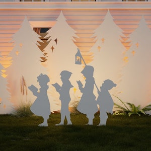 Kids Caroling Christmas Template Printable | Trace And Cut Christmas Tree Silhouette | Outdoor Christmas Stencils Decor Christmas Decoration