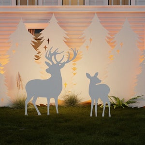 Reindeer Pair Christmas Template Printable || Trace And Cut Christmas Tree Silhouette | Outdoor Christmas Stencils Yard Decor Christmas Deer