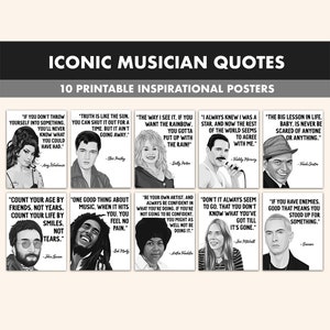 Famous Singers Printable Posters || 10 Inspiration Singers Quote Posters for Music Classroom B&W || Music Genre Posters Classroom Decor