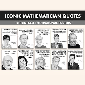 Famous Mathematicians Printable Posters || 10 Inspiration Math Quote Posters for Classroom B&W || Math Classroom Decor Wall Art Quotes