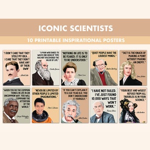 Poster stampabili di scienziati famosi // 10 poster di citazioni scientifiche di ispirazione per l'aula Boho // Poster di scienziati famosi // Poster STEM