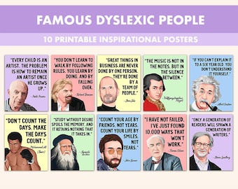 Famous Dyslexic People Printable Posters || 10 Inspiration Dyslexia Quote Prints for Classroom Pastel || Dyslexia Awareness Month