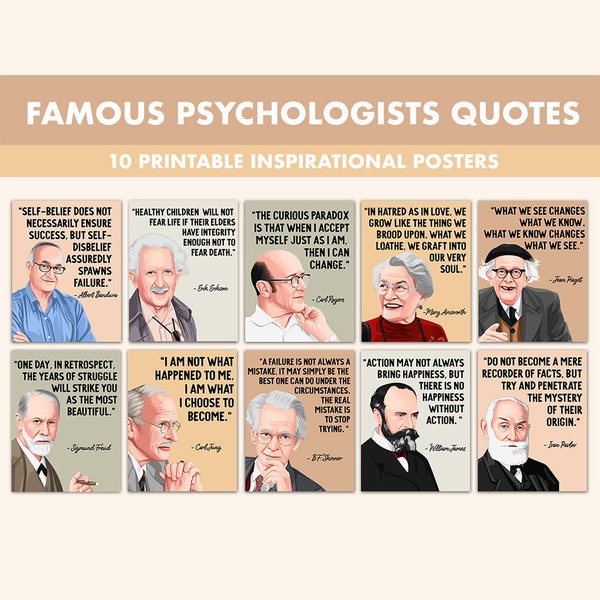 Posters imprimables de psychologues célèbres || 10 affiches emblématiques de citations de psychologues pour une salle de classe bohème || Art mural décoratif pour salle de classe de psychologie