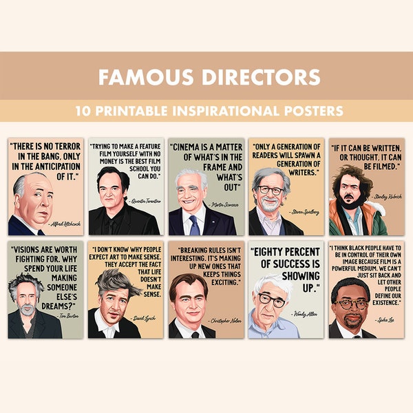 Famous Movie Directors Printable Posters || 10 Inspiration Director Quote Prints for Film Classroom Boho || Iconic Director Posters