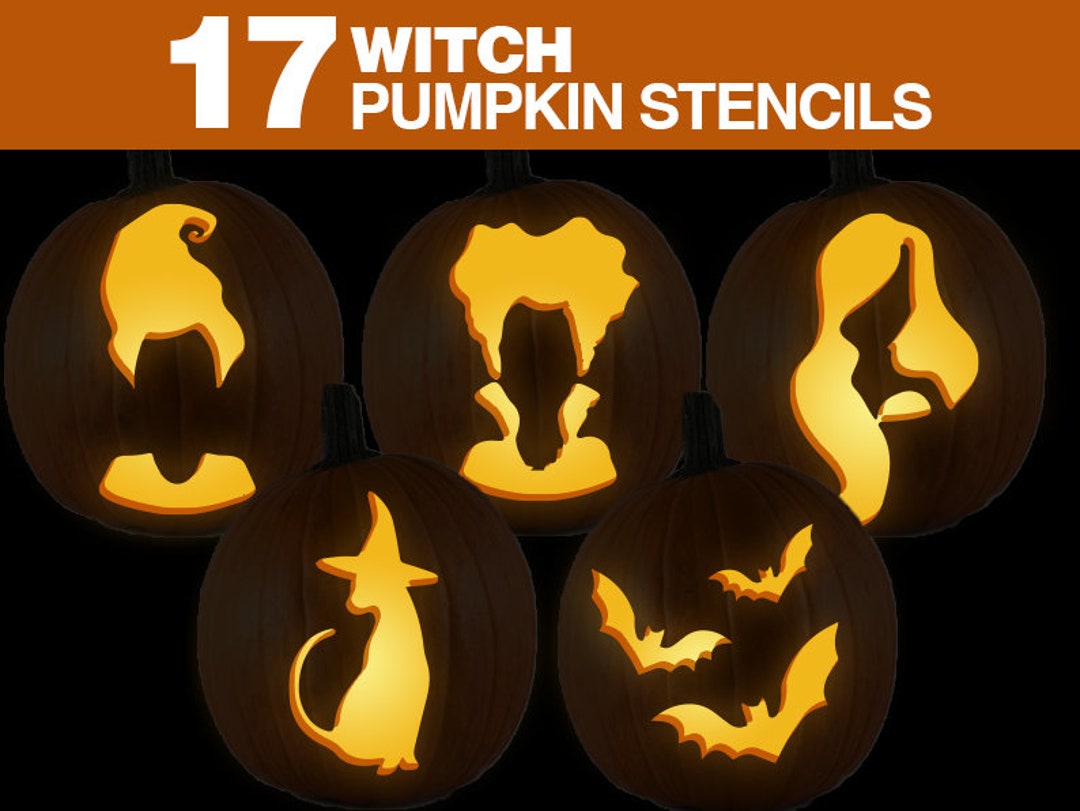 Happy Stacked Pumpkins STENCIL Pumpkin Halloween Fall Leaves Witch