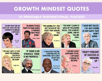 Famous Growth Minset Quotes Printable Posters || 10 Growth Mindset Prints for Classroom Decor Pastel || Growth Mindset Posters Empowering