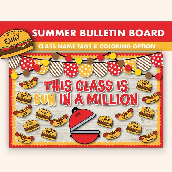 Summer BBQ Bulletin Board Kit || Summer Bulletin Boards Digital || May Bulletin Board Printable || Summer Classroom Decor || Burger Bulletin