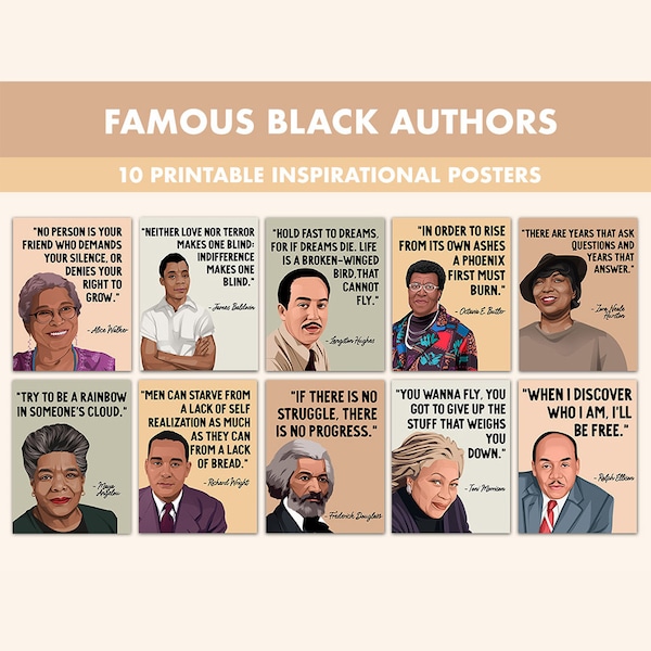 Famous Black Authors Printable Posters | 10 Inspiration Black Author Quote Posters for Classroom Pastel | Back Literary Quotes Black History