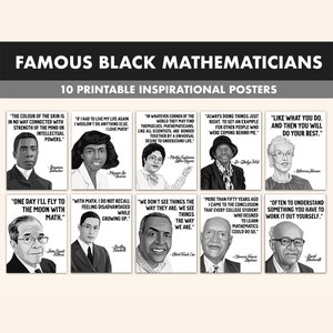 Poster stampabili di matematici neri // 10 poster di citazioni di matematica nera di ispirazione per aula in bianco e nero // Citazioni artistiche del mese della storia nera