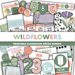 Wildflowers Classroom Decor Bundle || Editable Classroom Printable Display Bundle PowerPoint Templates Calm Wildflower Theme Garden