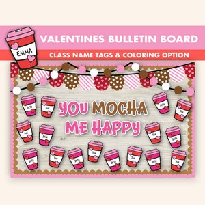 Kaffee Valentinstag Bulletin Board Kit || Valentinstag Pinnwand || Kaffee Pinnwand Printable | Mokka Valentinstag Klassenzimmer Dekor