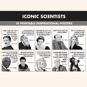 Famous Scientists Printable Posters || 10 Inspiration Science Quote Posters for Classroom B&W || Famous Scientists Posters || STEM Posters