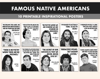 Carteles imprimibles de nativos americanos // 10 carteles de citas del Mes de la Herencia de los Nativos Americanos para el aula en blanco y negro // Decoración del aula indígena