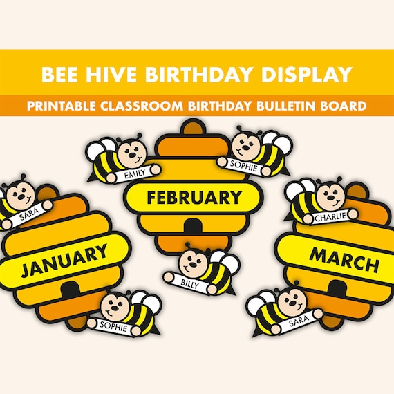 Bee Hive Birthday Bulletin Board Kit || Birthday Display Bulletin Boards || Bee Bulletin Board Printable | Bee Birthday Classroom Decor