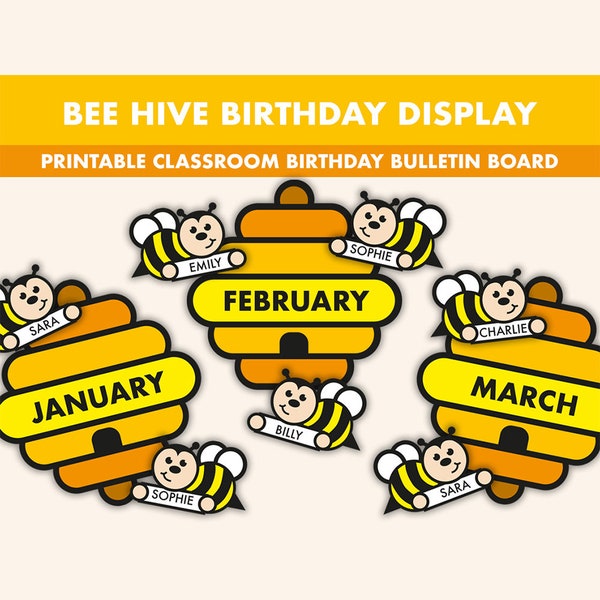 Bee Hive Birthday Bulletin Board Kit || Birthday Display Bulletin Boards || Bee Bulletin Board Printable | Bee Birthday Classroom Decor
