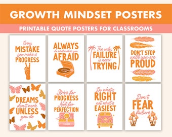 Retro Groovy Growth Mindset Posters || 8 Inspiration Quote Posters for Classroom || 70's Growth Mindset Prints || Groovy Positive Posters