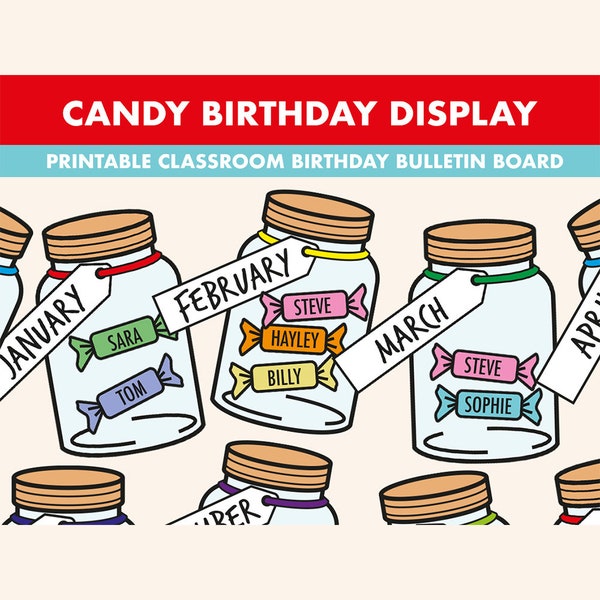 Candy Jar Birthday Bulletin Board Kit || Birthday Display Bulletin Boards || Candy Bulletin Board Printable | Birthday Classroom Decor