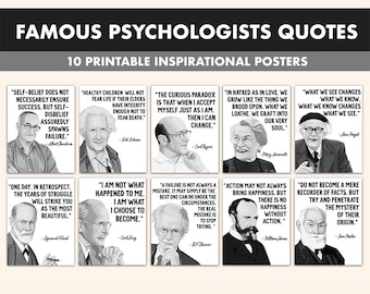 Beroemde psychologen afdrukbare posters || 10 iconische psychologen citeren posters voor klaslokaal zwart-wit || Psychologie klas decor kunst aan de muur