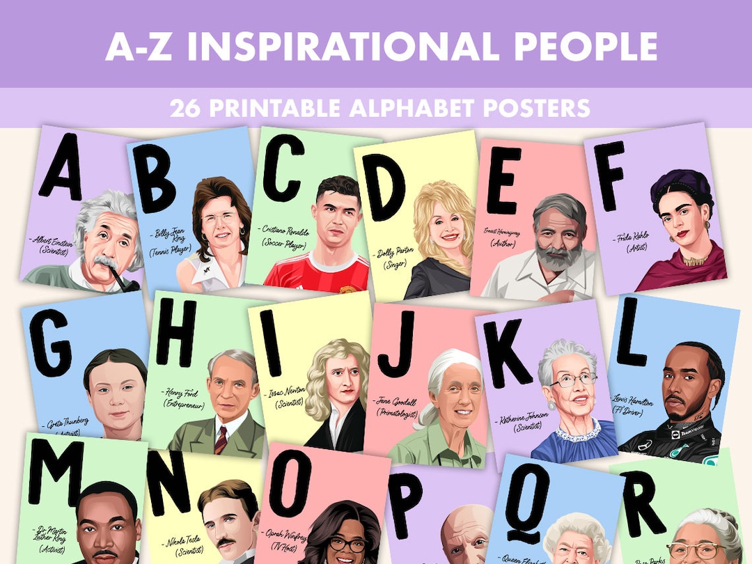 Alphabet Famous People Printable Prints 26 Inspiration Posters for