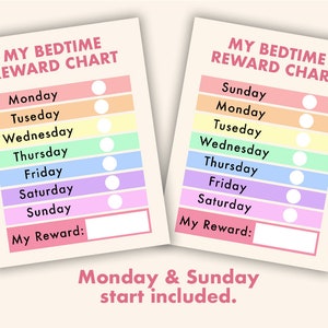 Bedtime Reward Chart for Kids || Printable Bedtime Routine Chart ...