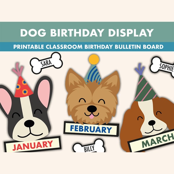 Dog Birthday Bulletin Board Kit || Dog Birthday Display Bulletin Boards || Dog Bulletin Board Printable | Puppy Birthday Classroom Decor