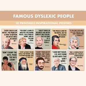 Famous Dyslexic People Printable Posters || 10 Inspiration Dyslexia Quote Prints for Classroom Boho || Dyslexia Awareness Month