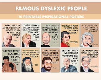 Famous Dyslexic People Printable Posters || 10 Inspiration Dyslexia Quote Prints for Classroom Boho || Dyslexia Awareness Month
