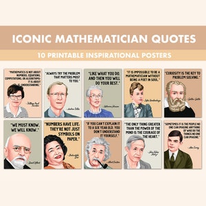 Famous Mathematicians Printable Posters || 10 Inspiration Math Quote Posters for Classroom Boho || Math Classroom Decor Wall Art Quotes