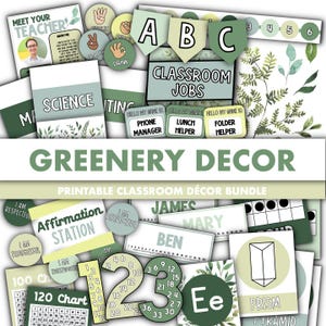 Greenery Classroom Decor Bundle || Editable Classroom Printable Display Bundle PowerPoint Templates Green Nature Sage Eucalyptus Theme