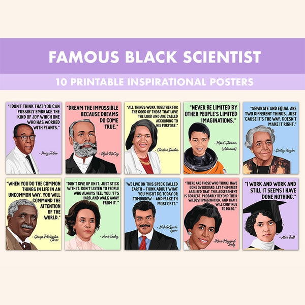 Black Scientist Printable Posters || 10 Inspiration Black Science Quote Posters for Classroom Pastel || Black History Month STEM Quotes