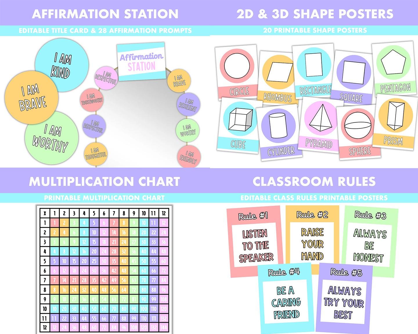 Pastel Classroom Decor Bundle || Editable Classroom Printable Display ...
