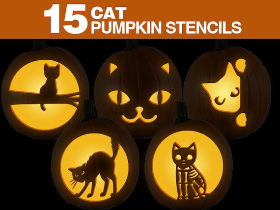 Cat Pumpkin Stencils Printable Cat Pumpkin Carving Stancils Set Kids  Halloween Crafting - Etsy