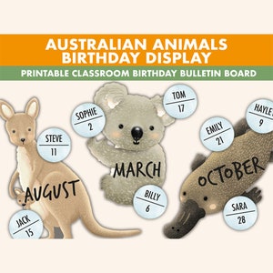 Australische dieren verjaardag Bulletin Board Kit || Australische verjaardag display prikborden || Australisch klaslokaaldecor || Australië