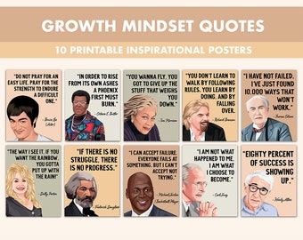 Famous Growth Minset Quotes Printable Posters || 10 Growth Mindset Prints for Classroom Decor Boho || Growth Mindset Posters Empowering