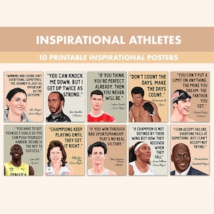 Inspirational Athletes Printable Posters || 10 Inspiration Quote Posters for Classroom Boho || Iconic Athlete Quotes for School