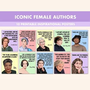 Female Authors Printable Posters || 10 Inspiration Woman Author Posters for Classroom Pastel || Iconic Female Author Quotes Literary Quote