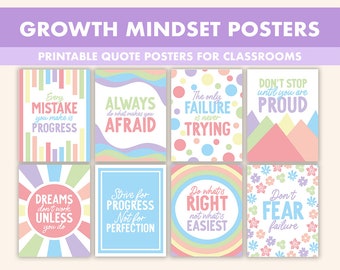 Pastel Growth Mindset Posters || 8 Inspiration Quote Posters for Classroom || Growth Mindset Prints || Pastel Positive Affirmation Posters