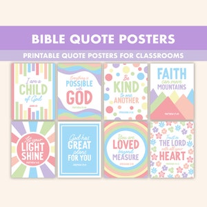 Pastel Bible Quote Posters || 8 Inspirational Bible Verse Wall Art for Classroom || Pastel Christian Prints || Rainbow Bible Quotes