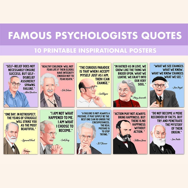 Famous Psychologists Printable Posters || 10 Iconic Psychologists Quote Posters for Classroom Pastel || Psychology Classroom Decor Wall Art